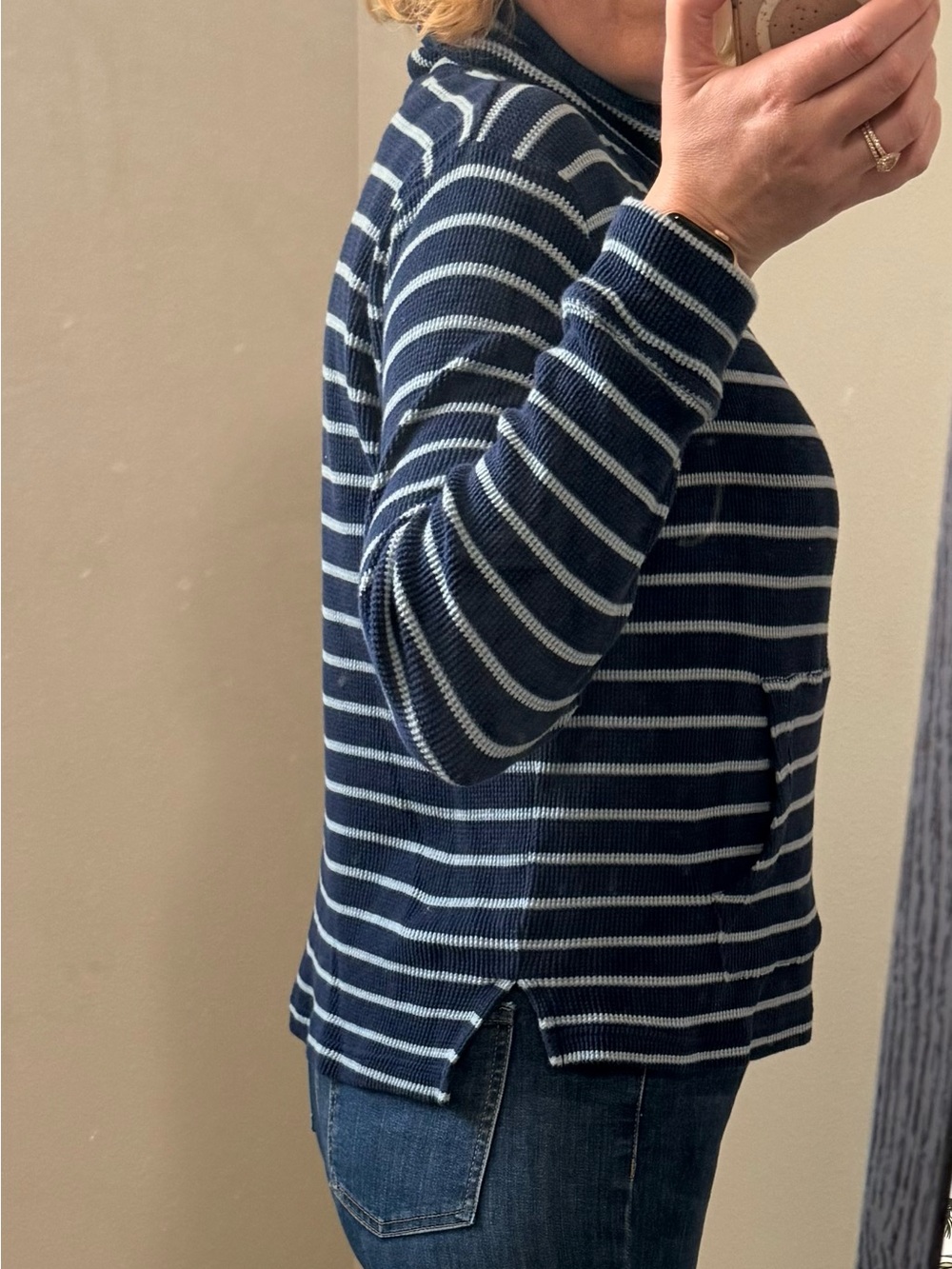 Pact Organic Cotton Navy and White Striped Lightweight Sweater - Picture 4 of 11